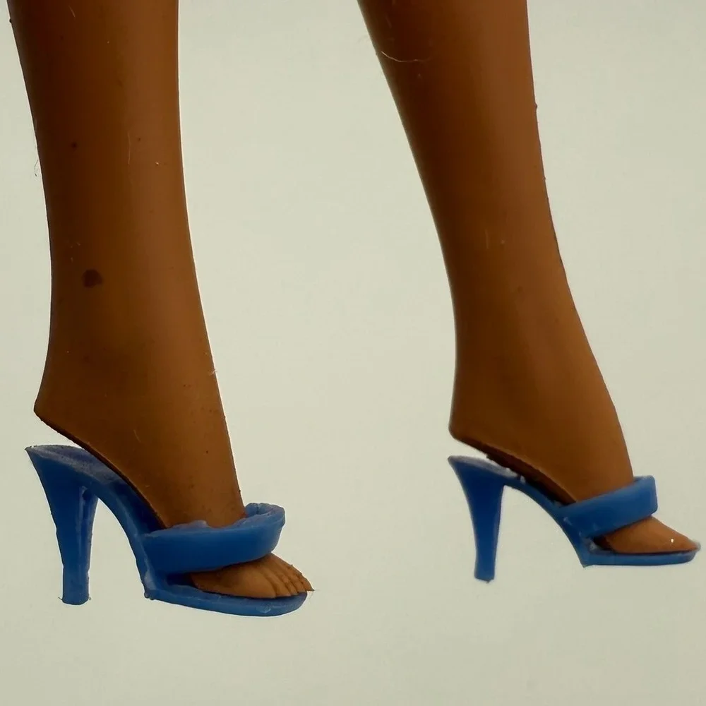 Vintage Barbie Clone Blue Opened Toe Heels – Hong Kong‎ Marked – 1960-70s